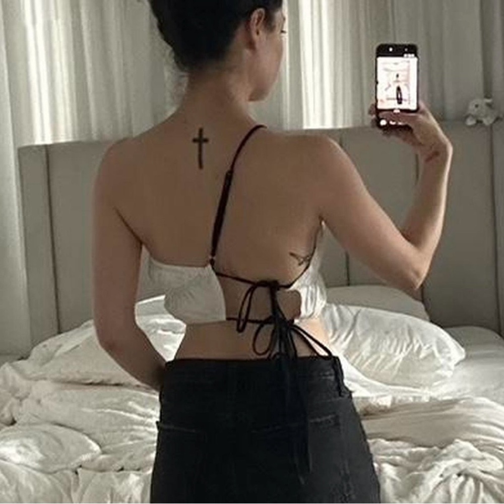 White Asymmetrical One Shoulder Tie Back Cotton Crop Top Adjustable Size